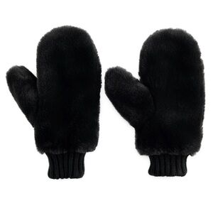 LC Lauren Conrad Faux Fur Black Mittens with Ribbed Cuffs